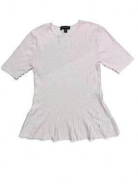 Ann Taylor Light Pink Ribbed Short-Sleeve Peplum Top